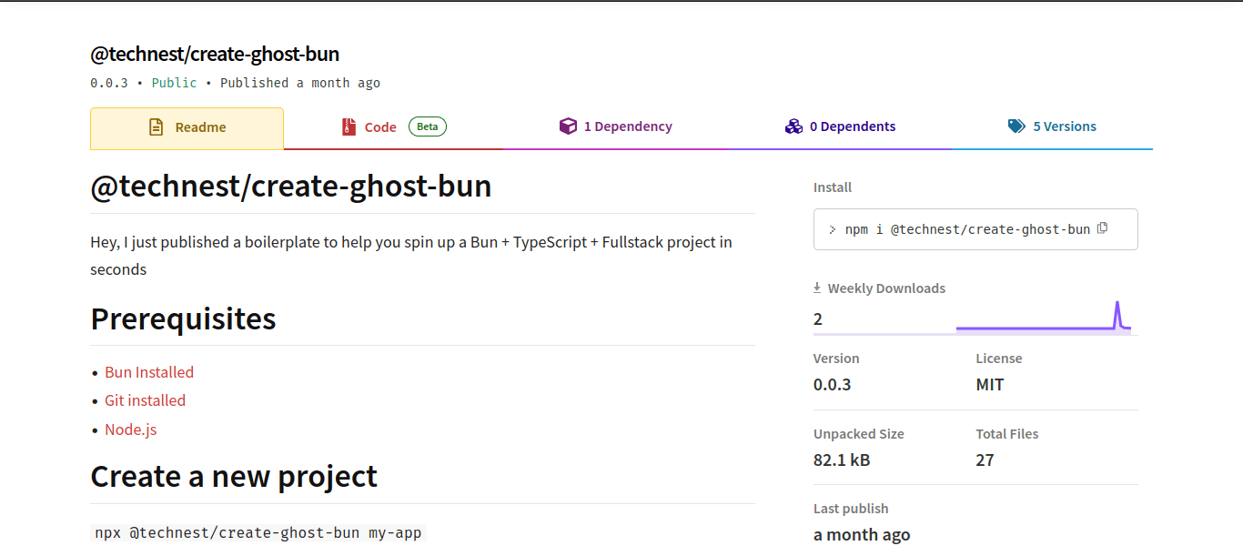 Create Ghost Bun - npm